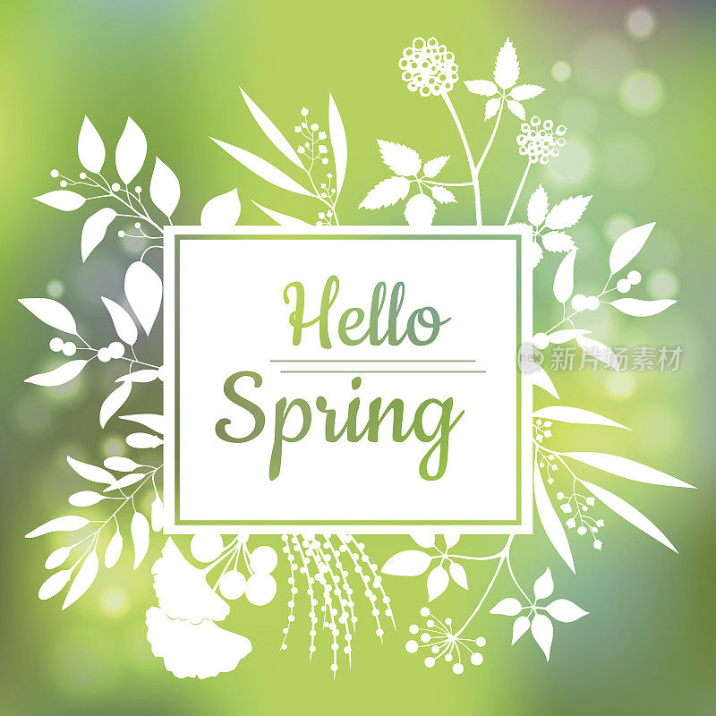 Hello Spring绿卡设计与纹理抽象背景